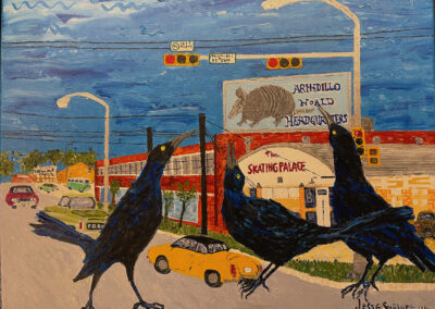 3 GRACKLES @ ARMADILLO WORLD HEADQUARTERS 20×16 acrylic, canvas. Sold.