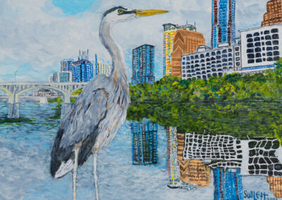 ATEMPORALITY, GREAT BLUE HERON AT LADY BIRD LAKE, 16x12x1.5, acrylic on canvas, sold.