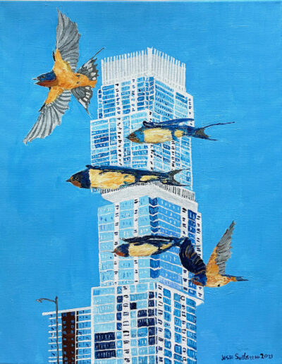 Barn Swallow Fly-by at the Independent, 16×20 acrylic on canvas.Sold.
