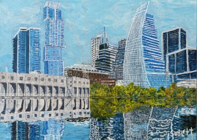 GHOSTS OF LADYBIRD LAKE, 16x12x1.5, acrylic on canvas, Sold.