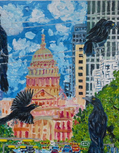 Grackle State Kapital, 12×12 acrylic on canvas, SOLD