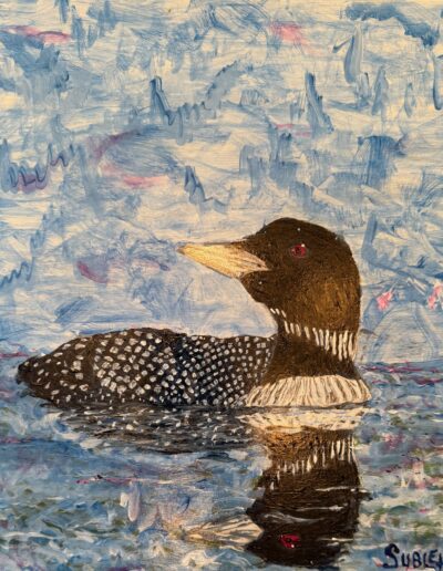 LOON, acrylic on panel 12×12, $325