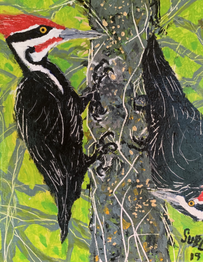 Pileated Woodpeckers 2019, 16×20 acrylic on canvas. Sold.